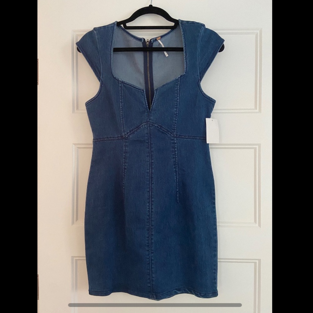 Free people denim corset mini dress